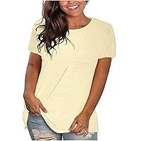 Women's Summer Oversized T Shirts Crewneck Short Sleeve Loose Fit Tee Solid Color Plus Size Tops Casual Workout Blouse