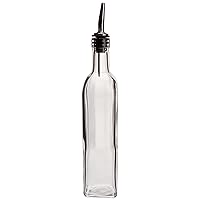 16 Oz. (Ounce) Oil Vinegar Cruet, Square Tall Glass Bottle w/Stainless Steel Pourer Spout