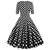 Women Vintage 1950s V-Neck Rockabilly Swing Audrey Hepburn 50s Pinup A-line Cocktail Tea Party Polka Dots Dresses