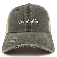 Trendy Apparel Shop Yes Daddy Embroidered Frayed Bill Trucker Mesh Back Cap