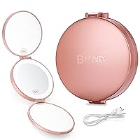 B Beauty Planet 25X Magnifying Mirror with Light, 25X/5X/1X Travel Lighted Makeup Mirror,Portable LED Compact Mirror,Handheld Folding Rechargeable Ring Light Mirror