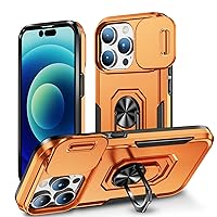 Phone Case for iPhone 14 Pro Max Case iPhone 14 Pro Max Phone Case with Camera Lens Cover, with Ring Holder Kickstand, fit Magnetic Car Mount, for iPhone 14 Pro Max - Orange