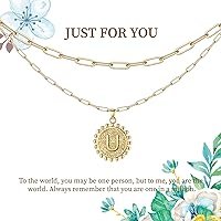 J.Fée Layered Initial Necklace Gold,Initial Necklaces for Women Girls,14k Gold Plated Barque Chain Necklace for Women,Initial Necklace for Women,Jewelry Inspirational Gift for Women