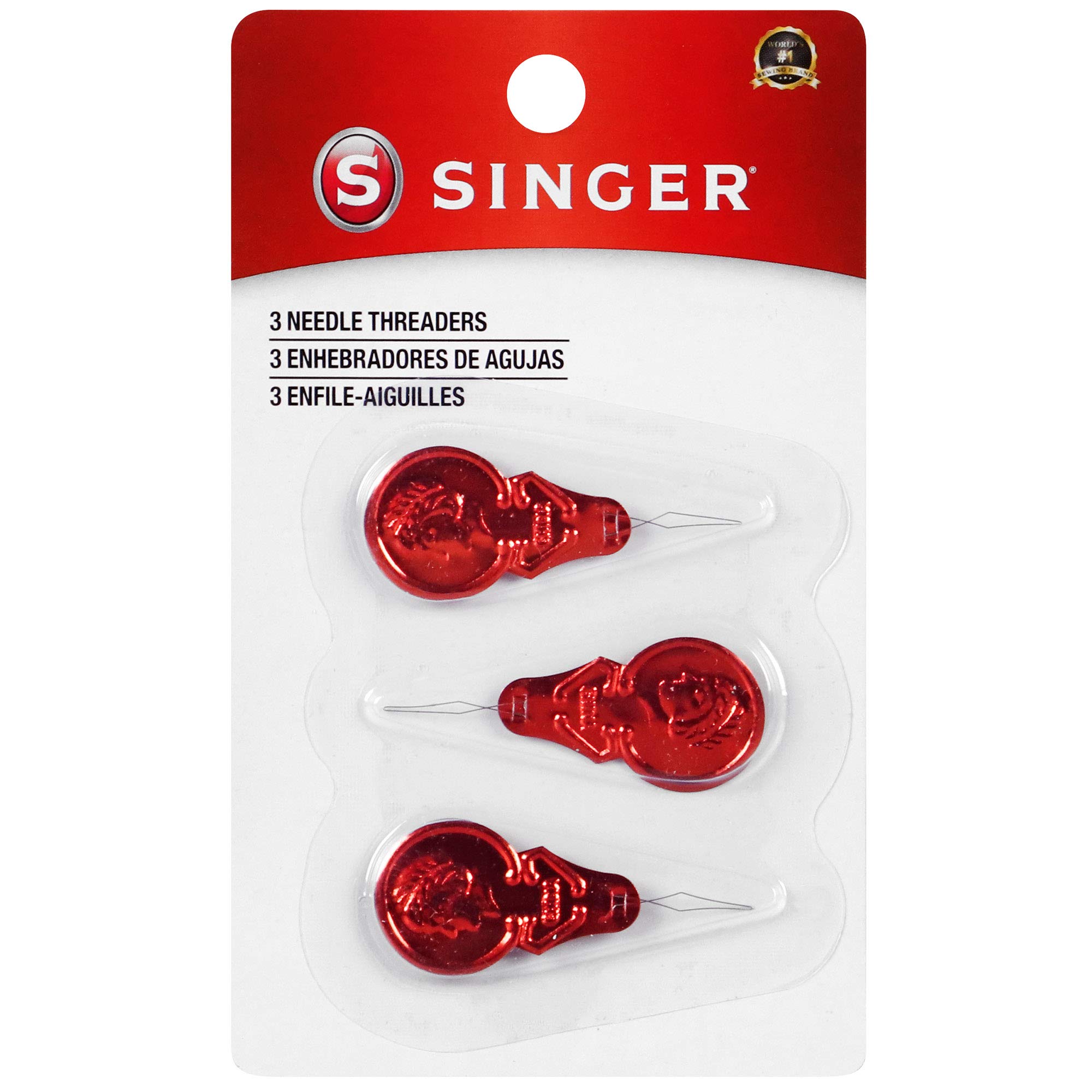 SINGER 00058 Metal Needle Threaders, 3 Count (Pack of 1), White, RED