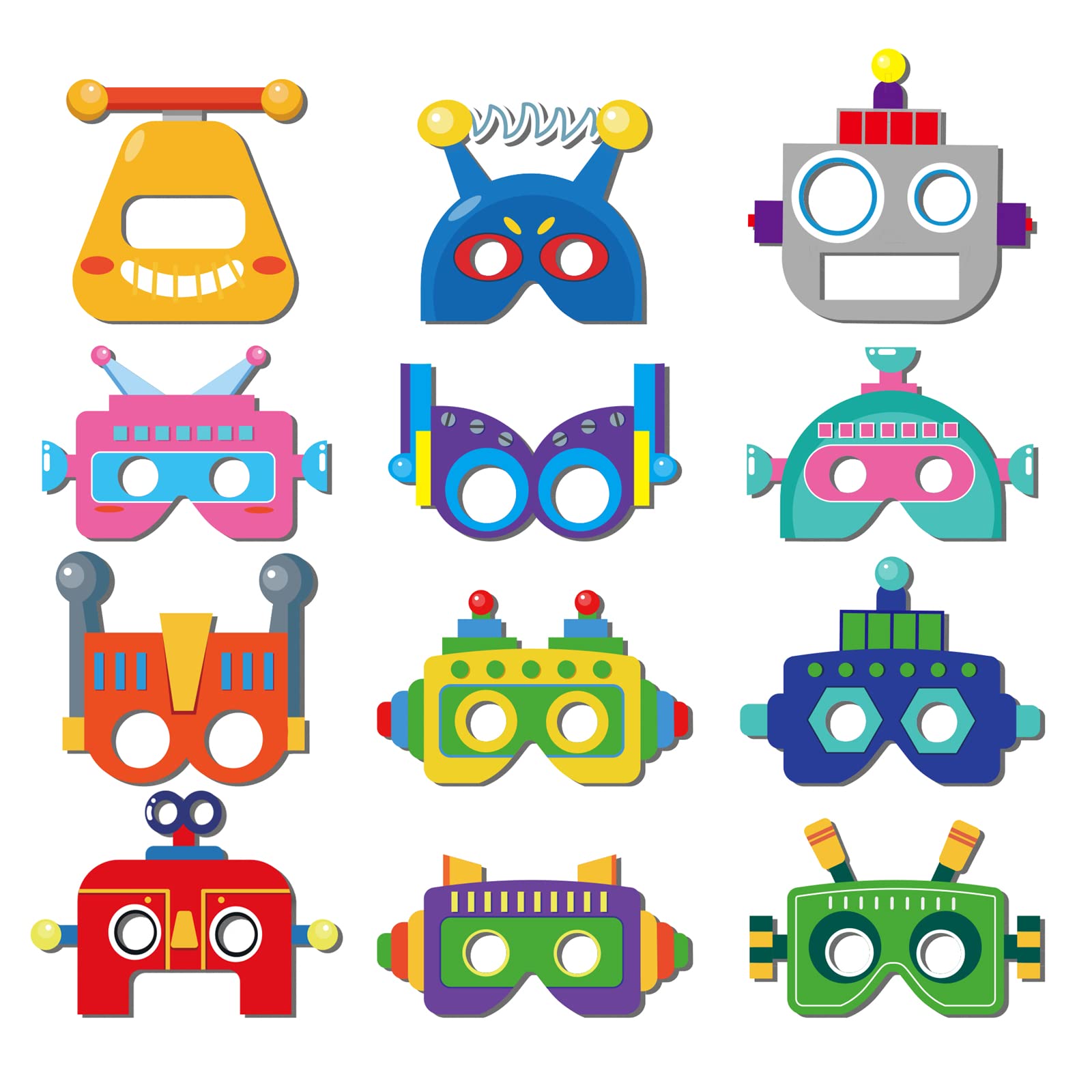 YIPINU Cartoon Robot Themed Masks (Pack of 12), Robot Party Decorations, Robot Birthday Party Costumes, Cosplay Accessories for Kids
