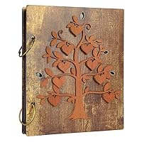 Giftgarden 4x6 Photo Album Family Tree Decor Rustic Wood Cover Wooden Picture Book Hold 120 Photos