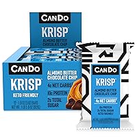 CanDo Krisp - Keto Snack & Keto Bar (12 Pack, Almond Butter Chocolate Chip) - Low-Carb Snack, Low-Sugar High Protein Bar - Gluten-Free Crispy, Perfectly Delicious Healthy Meal Replacement - Keto Krisp