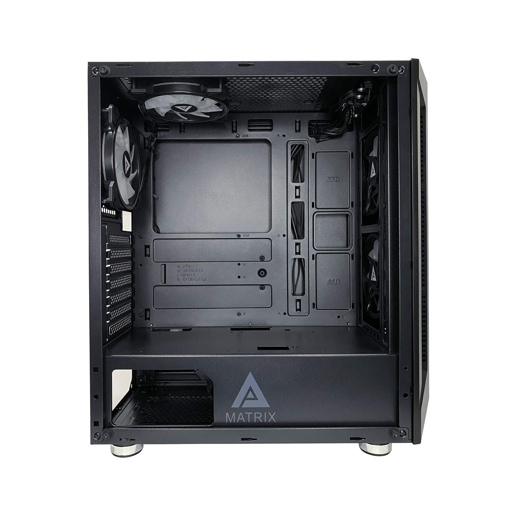 Apevia Matrix-BK Mid Tower Gaming Case with 1 x Tempered Glass Panel, Top USB3.0/USB2.0/Audio Ports, 4 x RGB Fans, Black Frame