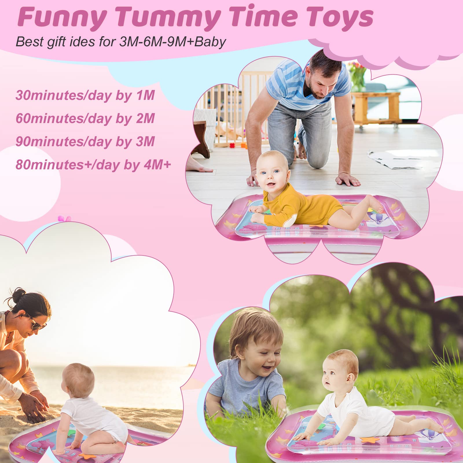 Inflatable Tummy Time Mat, Baby Girl Toys for 3 6 9 Months Infant Sensory Development, Tummy Time Toys for Baby Girl Gifts, Great Gift Idea for Newborns