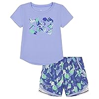 Under Armour girls Short Sleeve Shirt and Shorts Set, Durable Stretch and LightweightClothing Set