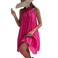 Women's Dress Fold Pleated Detail Halter Neck Dress Dresses for Women (Size : Medium)