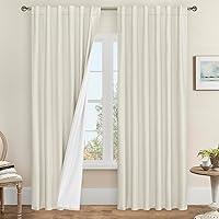 Ivory 100% Blackout Linen Curtains, 84 Inch Linen Textured Living Room Farmhouse Curtains Room Darkening Back Tab and Rod Pocket Burlap Neutral Panels with White Liner, 2 Panels, 52 x 84 Inch