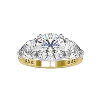 Certified 3 Stone Engagement Ring Studded With 3.01 Ct Center Round, 2.37 Ct Side Pear Moissanite Diamond & 0.46 Ct Side Round Natural Diamonds in 18K White/Yellow/Rose Gold For Women (IJ-SI, G-VS2)