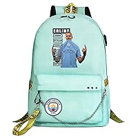 Teens Erling Haaland Graphic Knapsack with USB Charging Port Wear Resistant Student Bookbag Classic Casual Rucksack