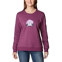 Columbia Women's Hart Mountain II Graphic Crew, Marionberry Heather/Peekabear Logo, X-Large