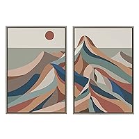 Sylvie Mid Century Modern Mountains Blue Framed Canvas by Rachel Lee of My Dream Wall, 23x33, Gray, 2