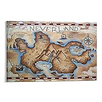 Neverland Map California Map Poster Decorative Painting Canvas Wall Art Living Room Poster Bedroom P Canvas Wall Art Prints for Wall Decor Room Decor Bedroom Decor Gifts 12x18inch(30x45cm) Frame-sty