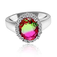 Big Oval Created Tourmaline October Birthstone Solitaire Ring Platinum Plated AAA CZ Wedding Band Engagement Rings for Women Gift Size 6 7 8 9 Y439