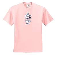 3dRose InspirationzStore Typography - Keep Calm and Swim on - Carry on Swimming - Hobby or Professional Swimmer Gifts - Fun Funny Humor - Adult Light-Pink-T-Shirt Medium (ts_157777_35)