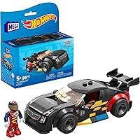 MEGA Hot Wheels Building Toy Race Car Playset, 16 Cadillac ATS-V with 90 Pieces, 1 Micro Action Figure Driver, Black, Kids Age 5+ Years