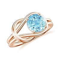 Natural Aquamarine Infinity Knot Ring for Women Girls in Sterling Silver / 14K Solid Gold/Platinum