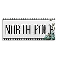 Stupell Industries North Pole Typography Black Plaid Winter Pinecone Foliage Canvas Wall Art, 30 x 13, White