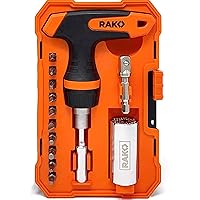 RAK Universal Socket Tool - Birthday Gifts for Men - Set of 15 with 1/4-to-3/4-inch Wrench Grip, T-Handle Ratchet Driver and 10 Screwdriver Bits - Gifts for men, Husband, Handyman