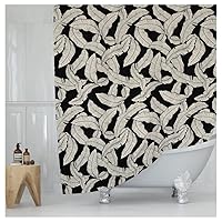 Black and Cream Banana Leaf Print Shower Curtain - Tropical Botanical - Neutral Pattern - Minimalist Fabric Shower Curtain for Any Bathroom - 72x72 Inches (B&W Leaves)