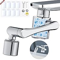 Splash Filter Sink Faucet Purifier with 8 Cartridges, 1080° Swivel Spray Faucet Extender, Solid Brass Mechanical Arm, Two Spout Patterns, Pressurized Spray, For Kitchen/Bathroom Wash/Eye Wash
