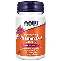 NOW Supplements, Vitamin D-3 2,000 IU, High Potency, Structural Support*, 30 Softgels (Pack of 2)