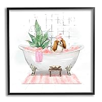 Stupell Industries Chic Cocker Spaniel Puppy in Pink Bubble Bath Wall Art, 17 x 17, Black Framed