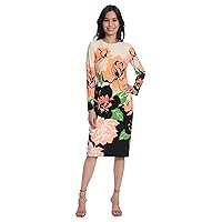 Maggy London Women's Placement Print Matte Jersey Midi Sheath Career Office Workwear Event Occasion Guest of