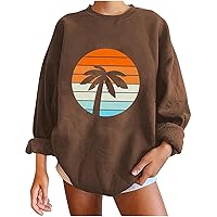 Women Oversized Tropical Palm Trees Graphic Sweatshirts Beach Vintage Style Fashion Long Sleeve Crewneck Pullovers