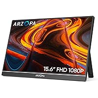 ARZOPA Portable Monitor 15.6'' FHD 1080P - Ultra-Slim Portable Laptop Monitor with Kickstand - IPS Display for PC, MAC, Phone, Xbox, PS5 - USB C & HDMI Connectivity - A1
