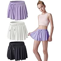 3 Pack Girls Flowy Shorts with Spandex Liner 2-in-1 Youth Butterfly Skirts for Fitness, Running, Sports