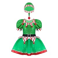 YiZYiF Children Girls' Christmas Elf Costume Holiday Party Sequin Cosplay Dress Festive Suits