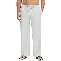 Boisouey Mens Linen Drawstring Pants Elastic Waist Lightweight Trouser Casual Yoga Summer Beach Pant