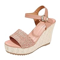 Women Walking Sandals Platform Flip Flops Fashion Women Summer Weave Wedges Breathable Buckle Strap Toe Sandals