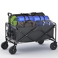 DreamQuest Collapsible Wagon Cart,Foldable Beach Wagon with All Terrain Wheels & Drink Holders Heavy Duty Portable Sports Wagon for Camping, Shopping, Garden and Beach