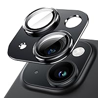 JETech Camera Lens Protector for iPhone 15 6.1-Inch and iPhone 15 Plus 6.7-Inch, Full Coverage 9H Tempered Glass Ring Cover, Matte Metal Plate, Case Friendly, 1-Pack (Midnight)
