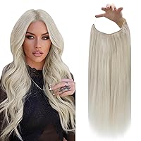 Fshine Wire Hair Extensions Real Human Hair,20inch 125g Off White,Invisible Wire Hair Extensions with Transparent,Seamless Fish Line Hairpiece,Straight Remy Hair Extensions