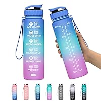Motivational 32 oz/24 oz Water Bottle with Time Marker, Updated BPA Free Leak Proof Water Bottles，Options include a fruit strainer or both a strainer and straw, Perfect For Fitness Gym Outdoor
