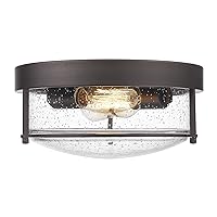 Emliviar 2-Light Outdoor Ceiling Light Fixture, Farmhouse 12 inch Close to Ceiling Light with Seeded Glass, Oil Rubbed Bronze Finish, GE263F ORB