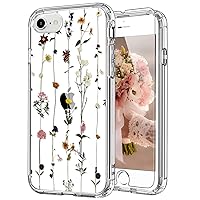 ICEDIO iPhone SE 2022 Case,iPhone SE 2020 Case,iPhone 8 Case,iPhone 7 Case with Screen Protector,Clear TPU Cover with Fashion Designs for Girls Women,Protective Phone Case Elegant Floral Flower