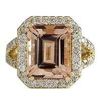 6.92 Carat Natural Pink Morganite and Diamond (F-G Color, VS1-VS2 Clarity) 14K Yellow Gold Luxury Cocktail Ring for Women Exclusively Handcrafted in USA