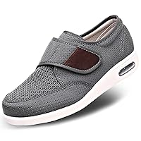 Mens Diabetic Edema Shoes Lightweight Walking Mesh Breathable Wide Sneakers Strap Adjustable Easy On and Off for Elderly, Swollen Feet, Plantar Fasciitis