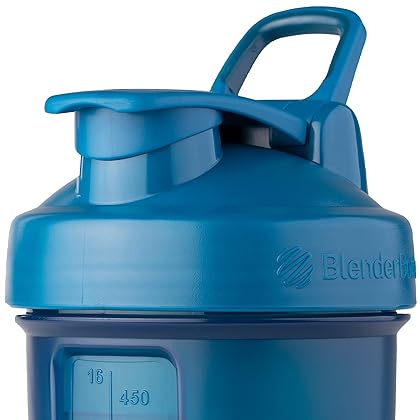 BlenderBottle Shaker Bottle with Pill Organizer and Storage for Protein Powder, ProStak System, 22-Ounce, Ocean Blue