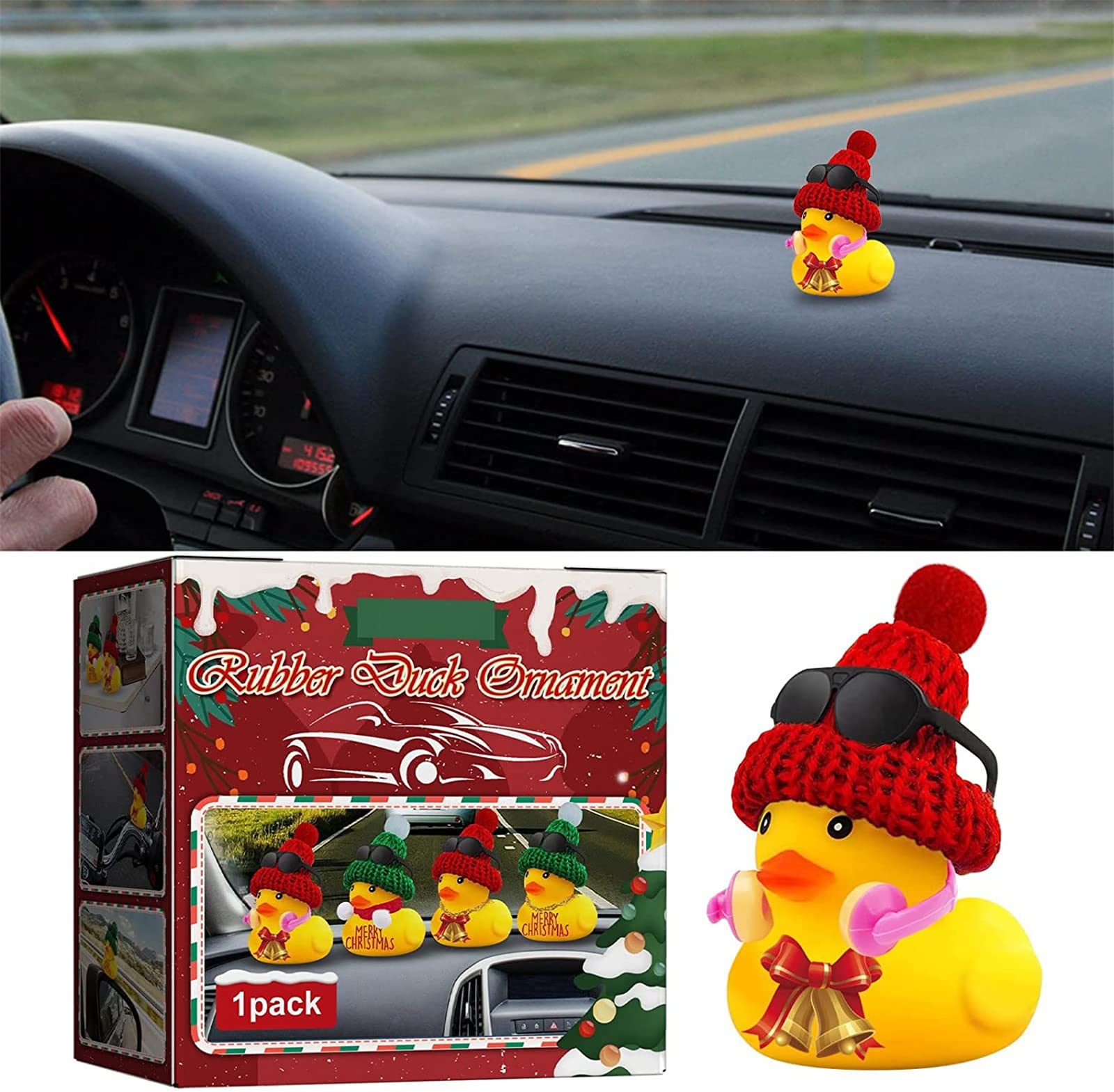Car Duck Decor Car Dashboard Rubber Car Duck Holiday Swimming Duck with Sunglasses Golden Necklace Straw Hat Swimming,A