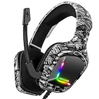 3D Surround Gaming Headset Headphone for PS4, Xbox ONE Controller,Nintendo Switch,PC,Laptop,MAC,Over-Ear Soft Memory Earmuffs Headset with LED Light,Mic&Voice Control