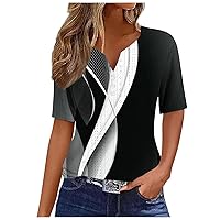 Summer Outfits for Women Ladies Tops and Blouses Casual Short Sleeve Shirts Plaid V Neck Tshirts Button Down Tees